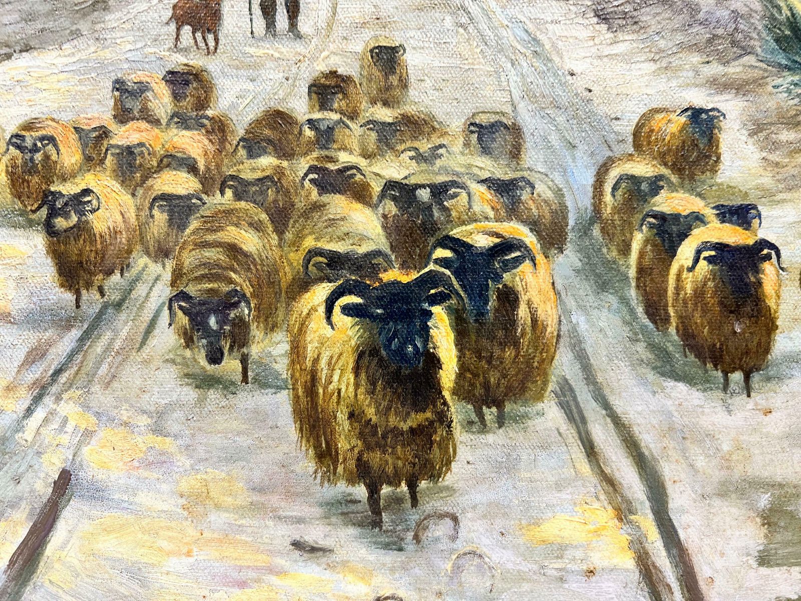 Scottish Schoolhuge Scottish Signed Painting Sheep In Winter Snowy Sunset Landscape photo buy