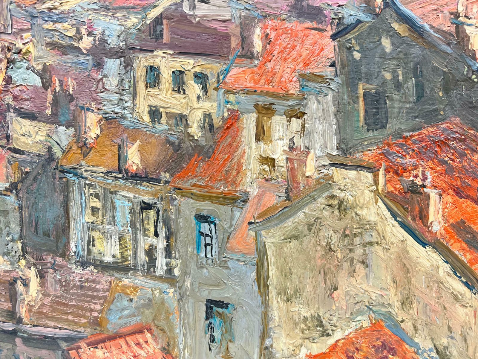 French School1950's French Impressionist Oil City Rooftops View Panoramic Skyline Beautiful photo vinterior