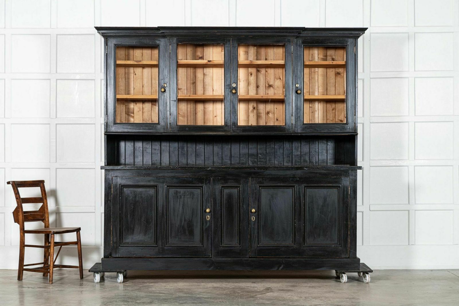 Large 19thc English Ebonised Pine Butlers Pantry Cabinet photo Furniture