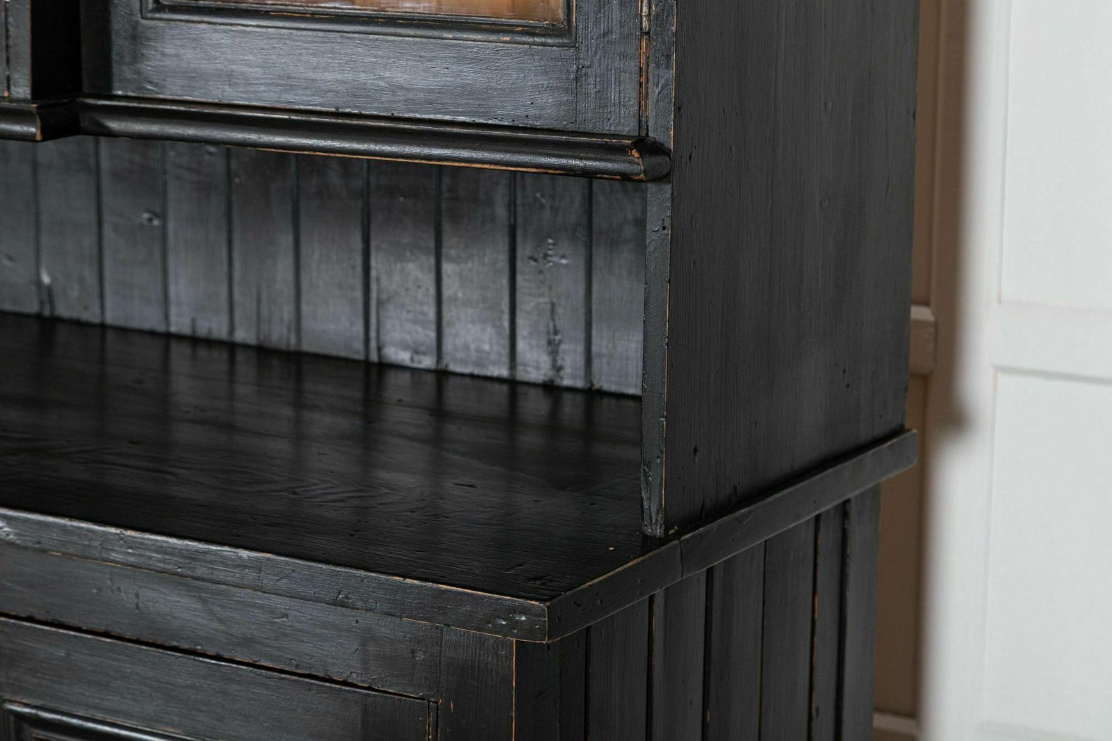 5693.0 Large 19thc English Ebonised Pine Butlers Pantry Cabinet photo