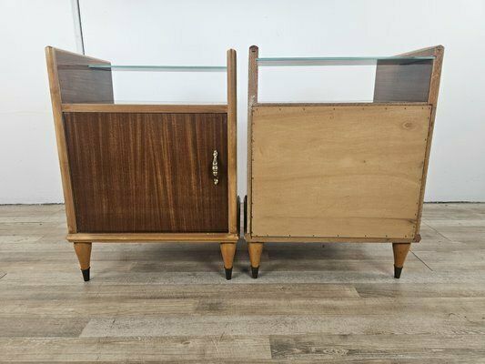 Bedside Tables With Mirror Top And Door, 1950, Set Of 2 photo for sale