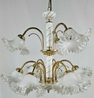 Large Ceramic Chandelier In Brass And Murano Glass, Italy, 1970s photo furniture