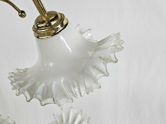 Large Ceramic Chandelier In Brass And Murano Glass, Italy, 1970s photo vintage