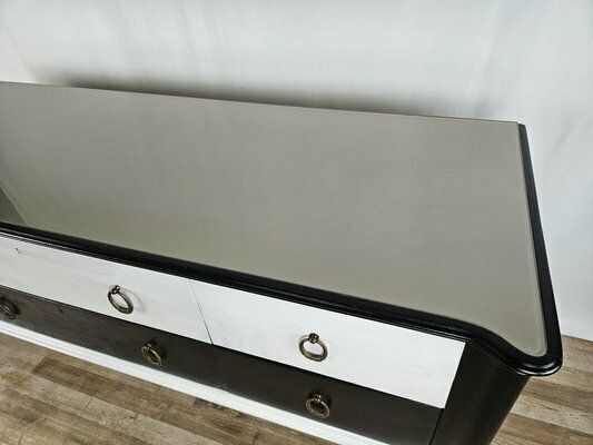 Black White Lacquered Chest With Glass Top And Brass Handles, 1960 photo 981.0