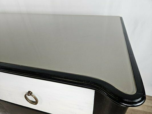 Black White Lacquered Chest With Glass Top And Brass Handles, 1960 photo vinterior
