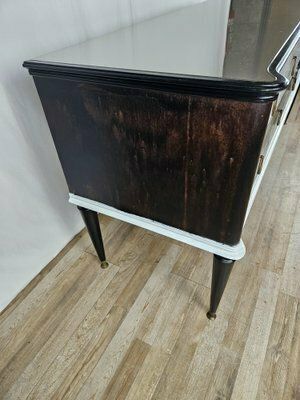 photo furniture Black White Lacquered Chest With Glass Top And Brass Handles, 1960