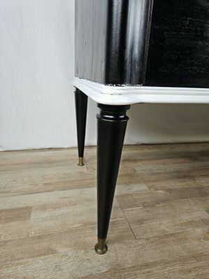 photo buy Black White Lacquered Chest With Glass Top And Brass Handles, 1960
