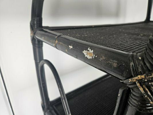Large Mid Century Black Wicker Bookcase With Shelves, 1970s photo buy