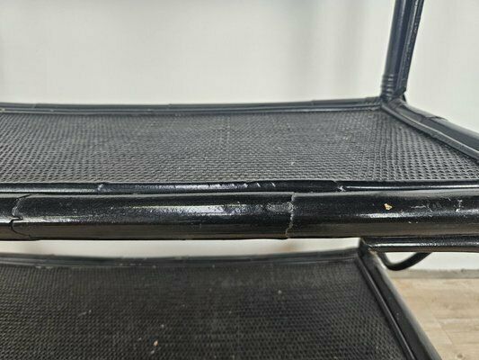 photo vintage Large Mid Century Black Wicker Bookcase With Shelves, 1970s