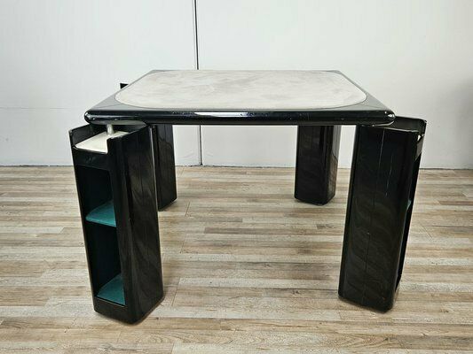 Vintage Game Table In Grey Fabric Attributed To Pierluigi Molinari For Pozzi Milano, 1970s photo furniture