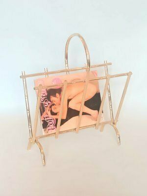 Vintage Gilt Metal Faux Bamboo Magazine Rack, 1970s photo vinterior