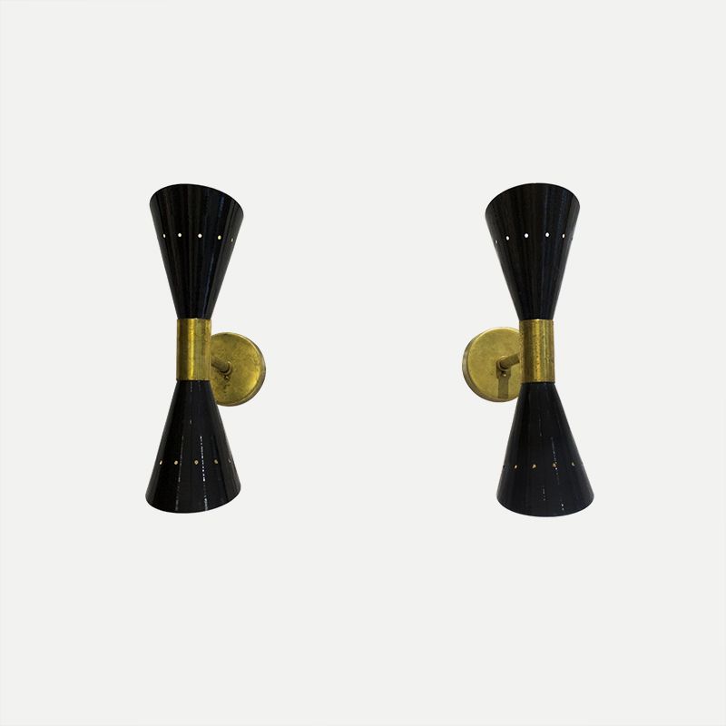 Italian Wall Sconces In Brass And Aluminium, 1950s, Set Of 2