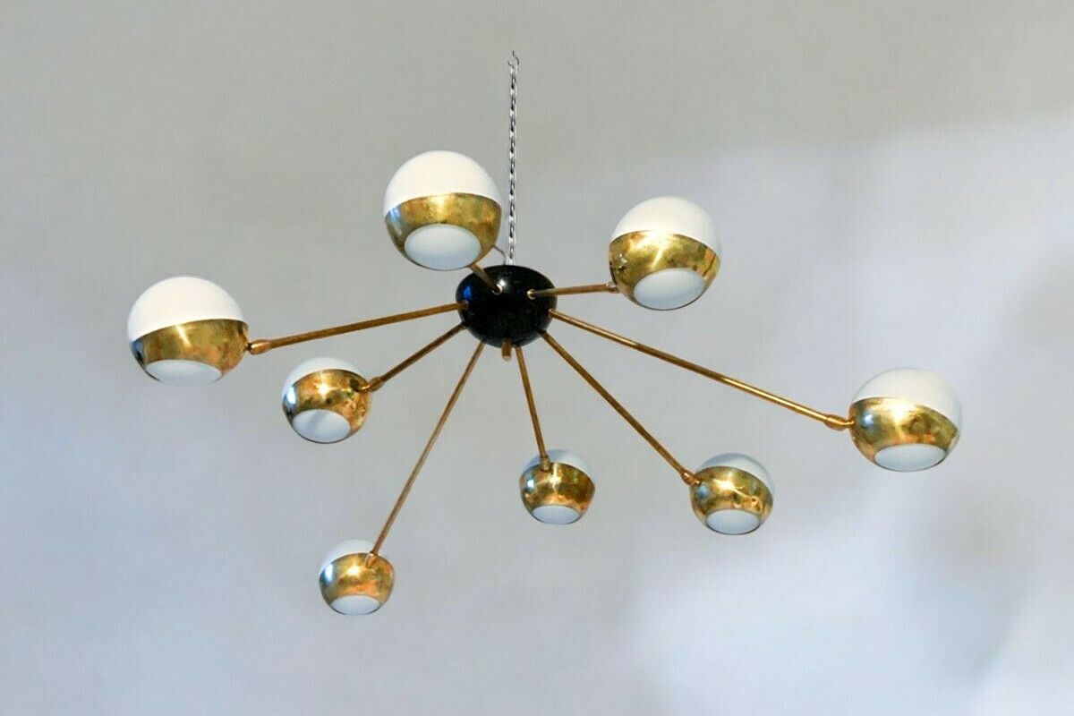 Mid Century Murano Glass & Brass Chandelier, 1960s photo vinterior