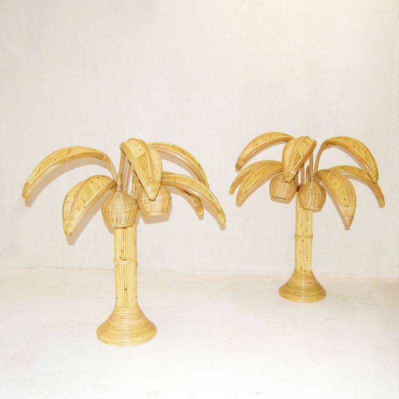 Rattan Palm Table Lamps, Set Of 2 photo furniture