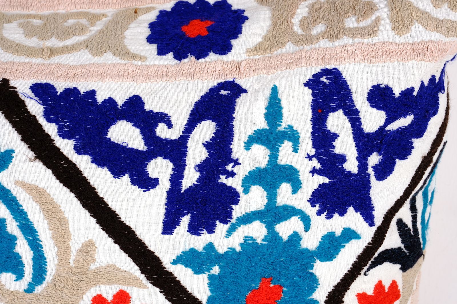 Square Oversize Blue Suzani Pillow Case Fashioned From A Mid 20th Century Uzbek Suzani With Pastel Color, Samarkand Cushion photo furniture