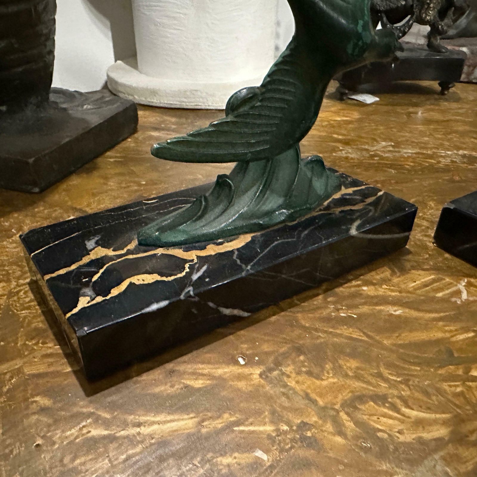 1930s Art Deco Marble And Green Metal French Birds Bookends photo buy