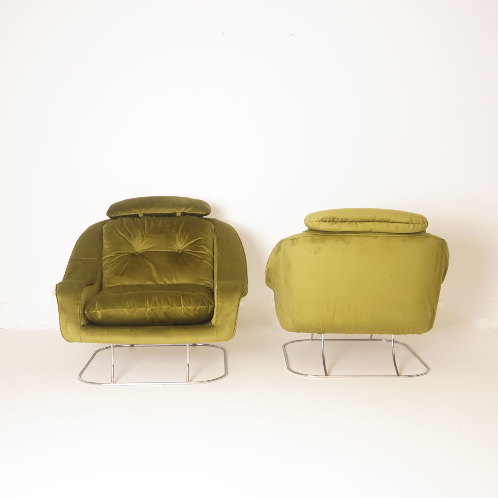 Pair Of Green Velvet Armchairs, 1970 photo for sale