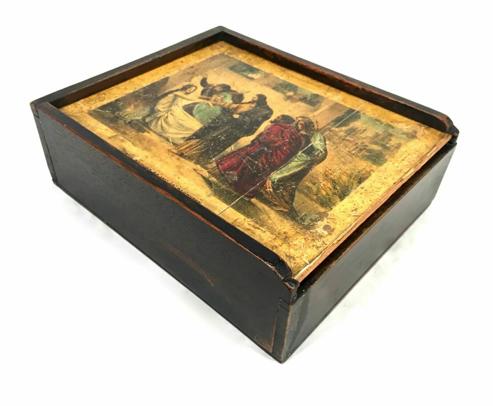 Antique Religious Block Puzzle M H Long In Original Box / Complete C.1880 photo for sale