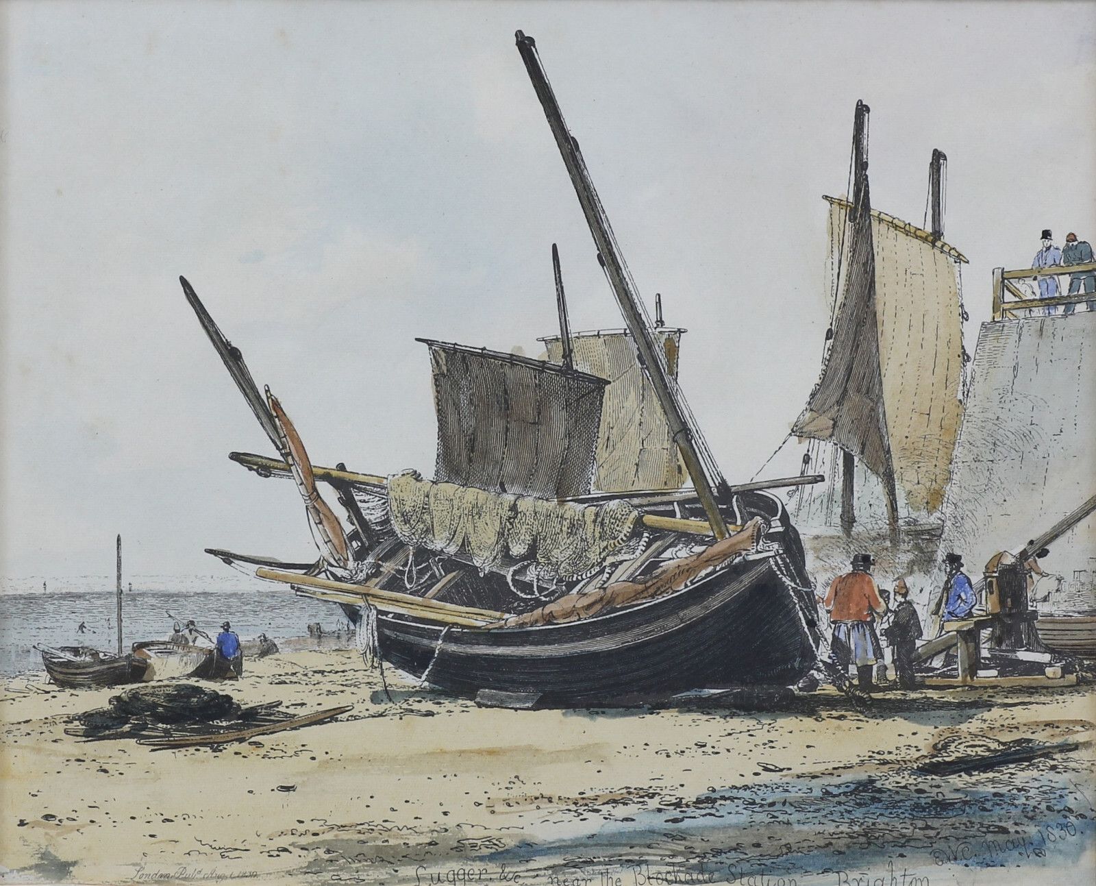 Coloured Etching By Edward William Cooke. 'Lugger Near The Blockade, Brighton' photo furniture