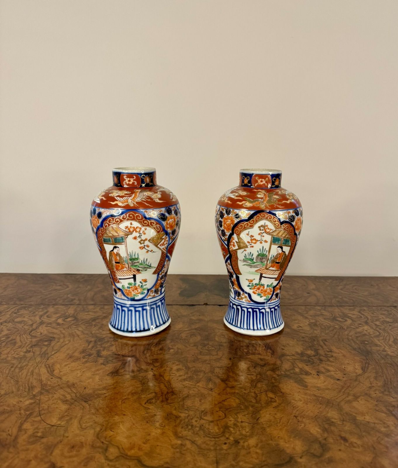Quality Pair Of Antique Japanese Imari Baluster Vases photo vinterior