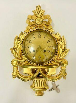 Swedish Rococo Style Gild Carved Wood Wall Clock From Westerstrand, 1960s photo vinterior