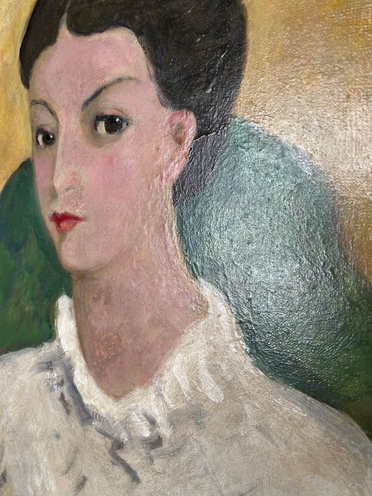 Portrait Of A Woman, Oil On Canvas Painting photo vintage