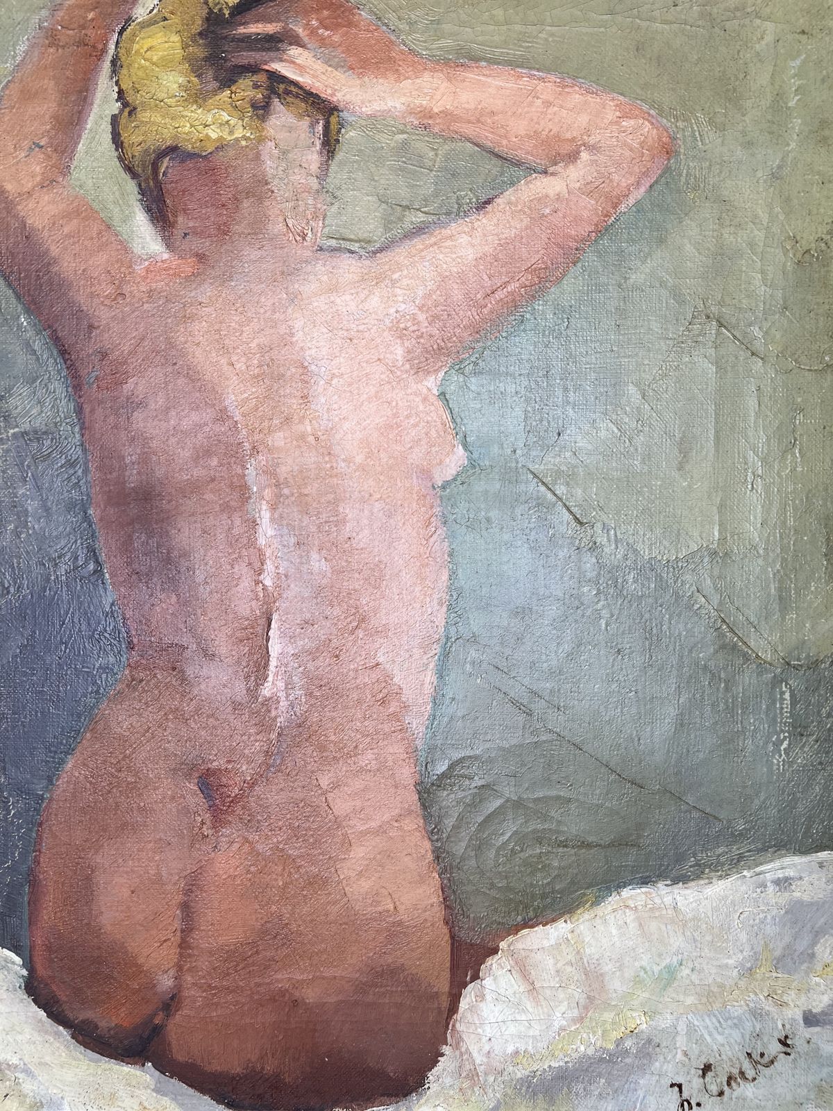 Seated Nude, Oil On Canvas Painting photo vinterior