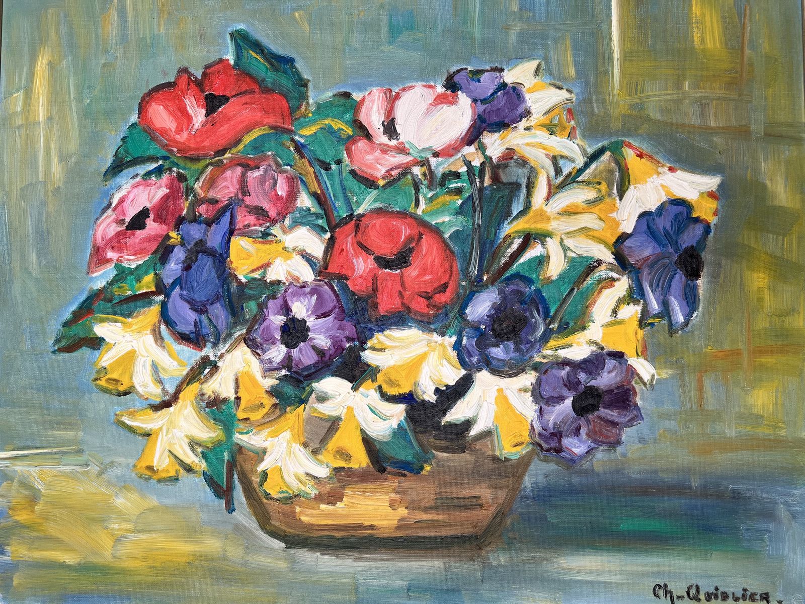 Flowers, Oil On Canvas Painting photo vinterior