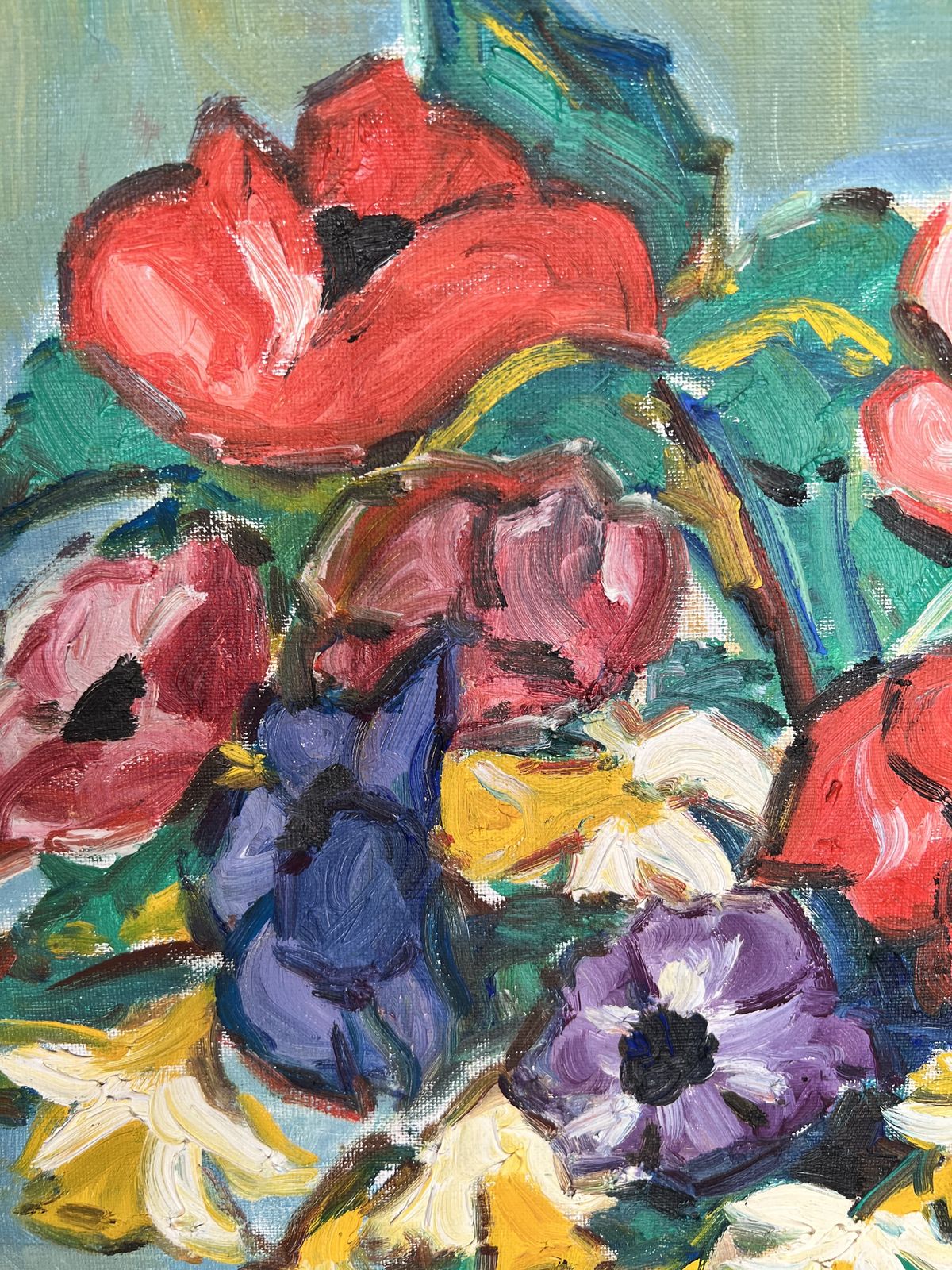 Flowers, Oil On Canvas Painting photo vintage