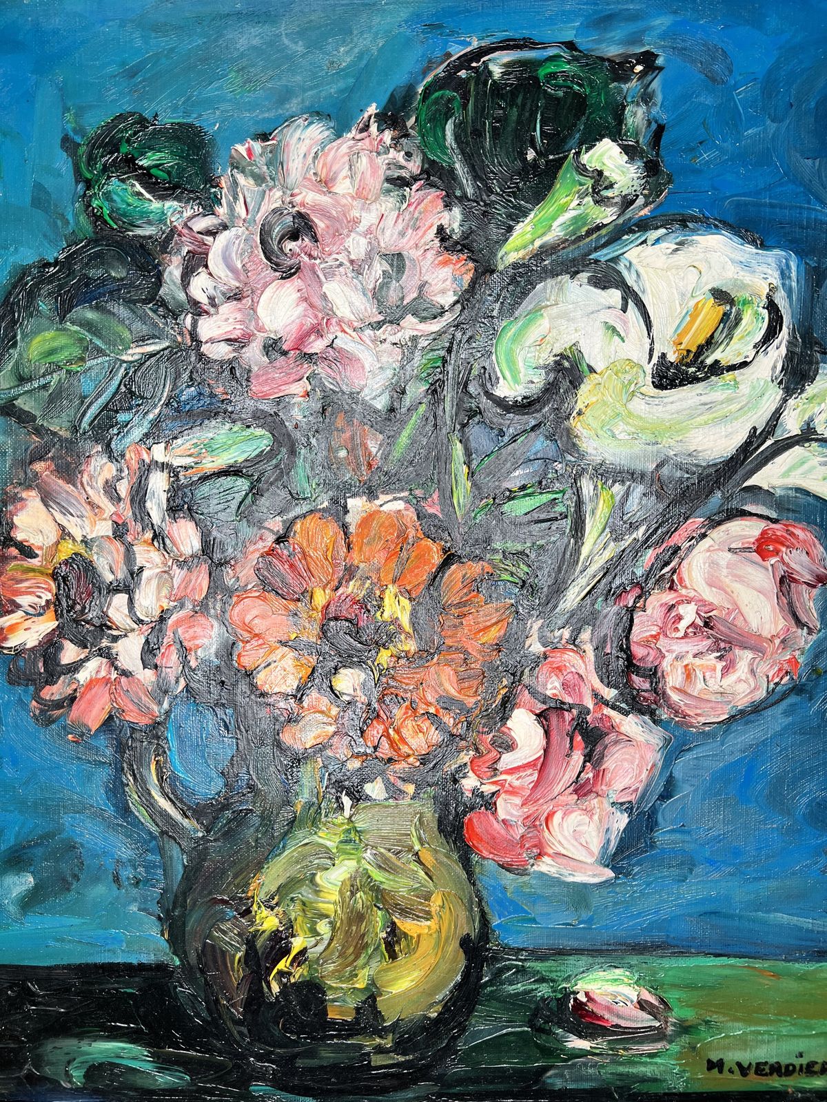 The Zinnias, Oil On Canvas Painting photo vinterior
