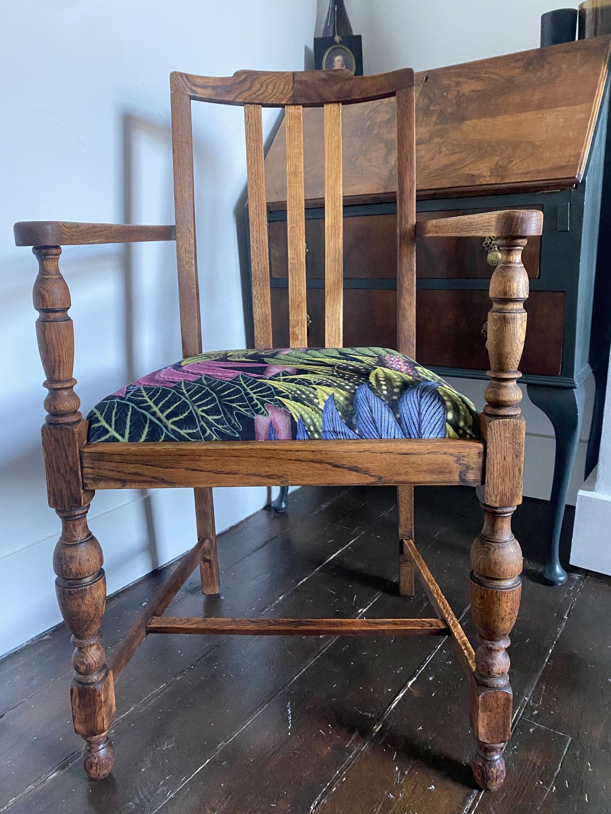Antique Wooden Desk Chair Reupholstered In Velvet Belorizonte Christian Lacroix Fabric photo buy