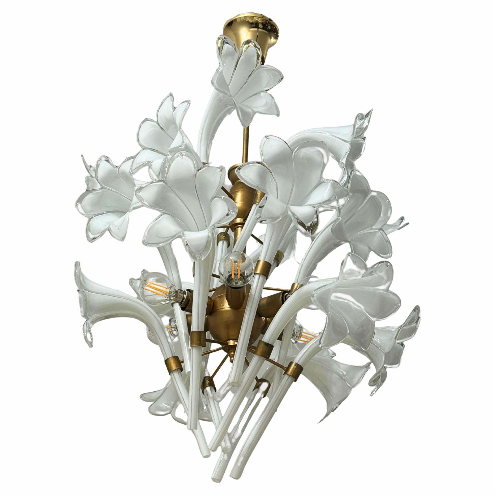 Franco Luce Murano Glass Lily Petals Chandelier, Mid Century Modern