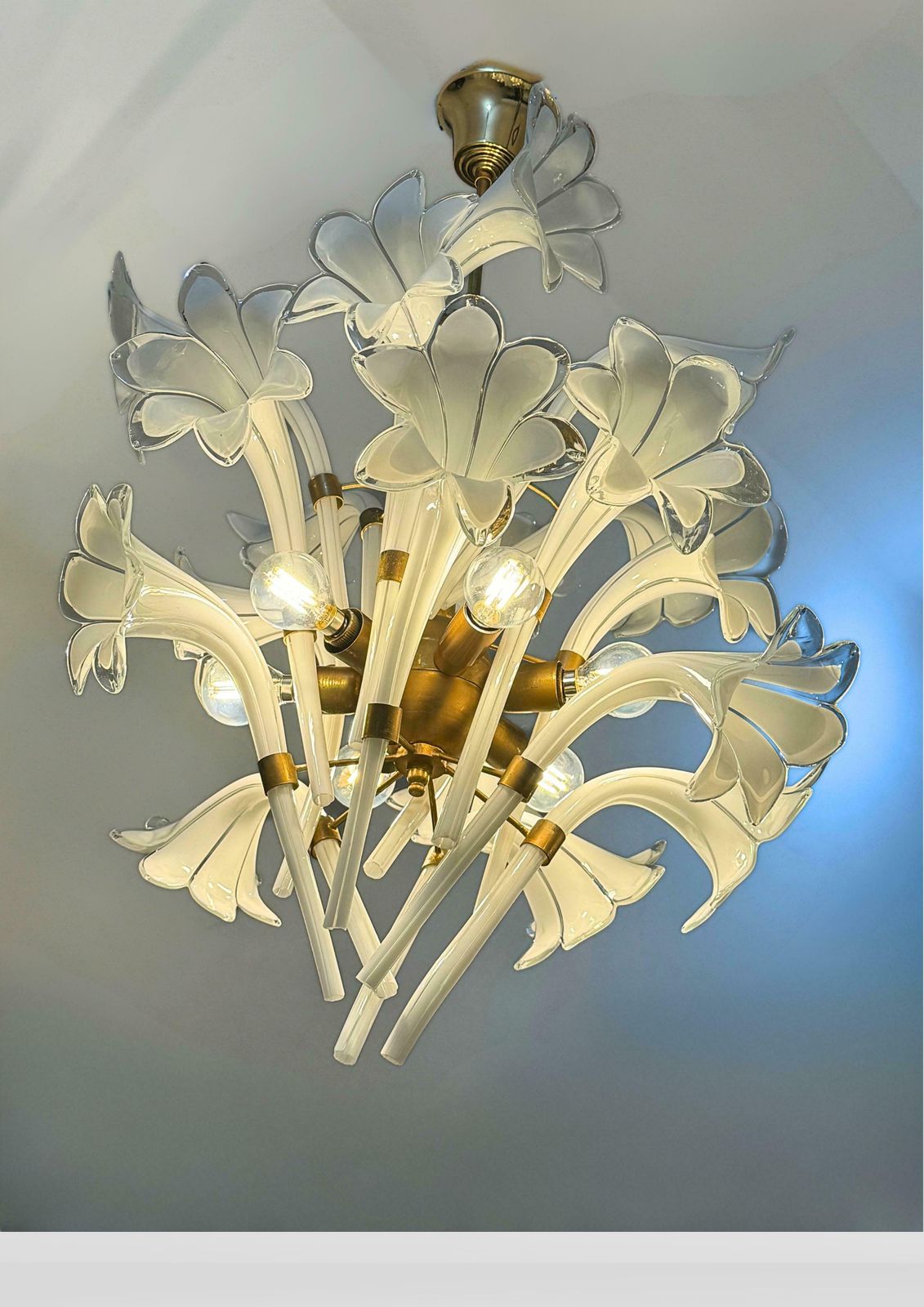 Franco Luce Murano Glass Lily Petals Chandelier, Mid Century Modern photo Lighting