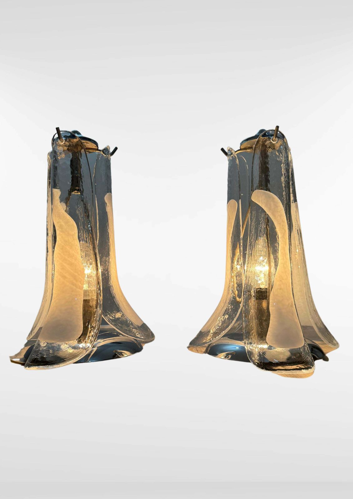 Pair Of Murano Glass Petals Table Lamps, Set Of 2 Venetian Glass Flower Lamps photo vintage