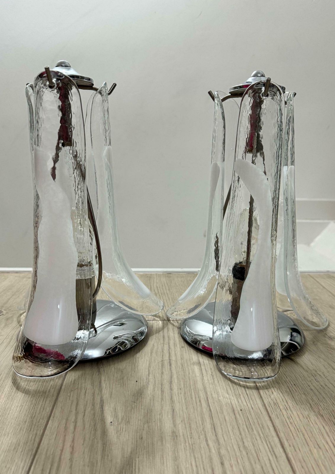 Lighting Pair Of Murano Glass Petals Table Lamps, Set Of 2 Venetian Glass Flower Lamps photo