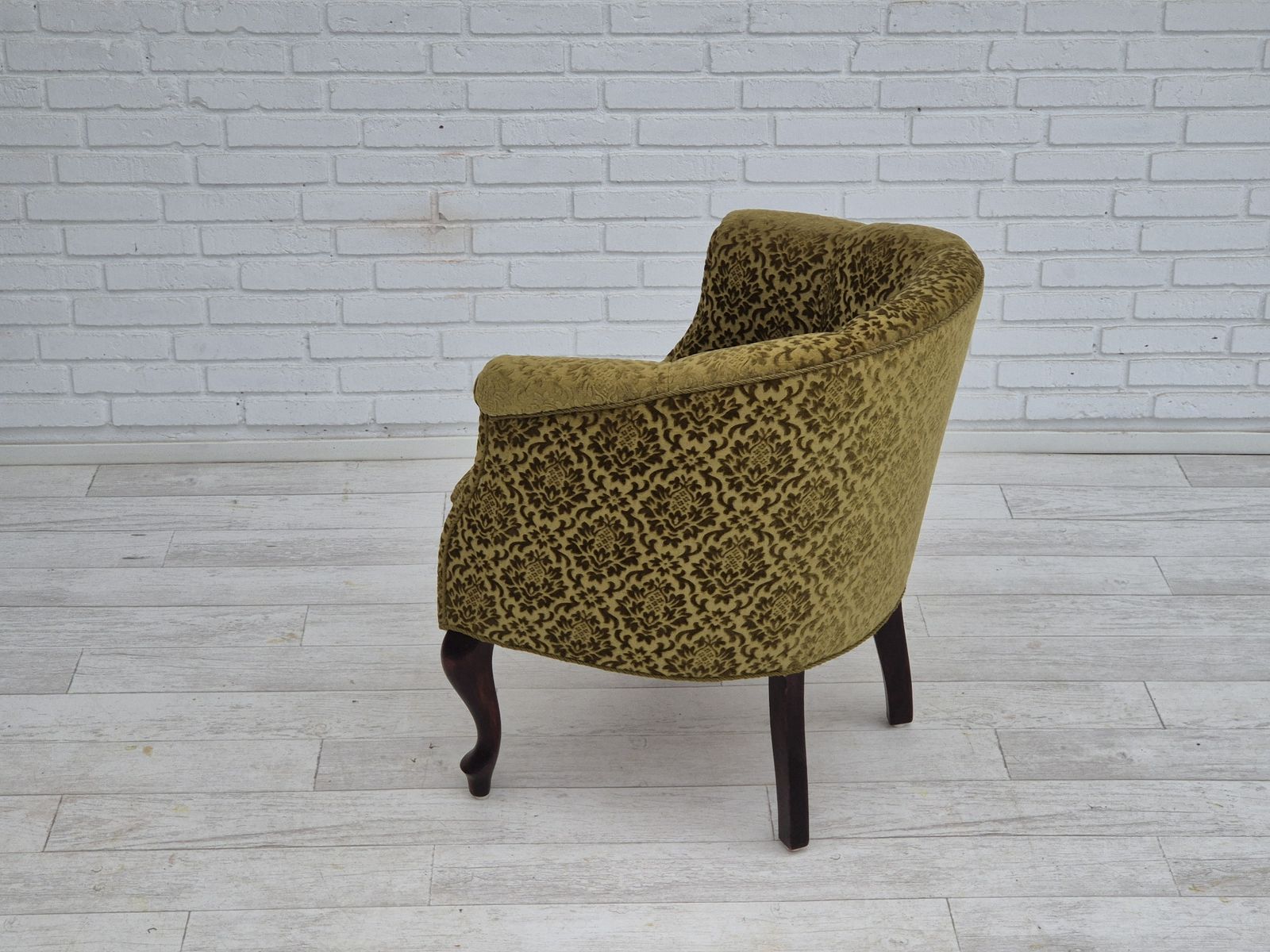 Ca. Jaren 1950, Deense Lounge Chair, Opnieuw Bekleed, Groen Meubelstof. photo 890.0