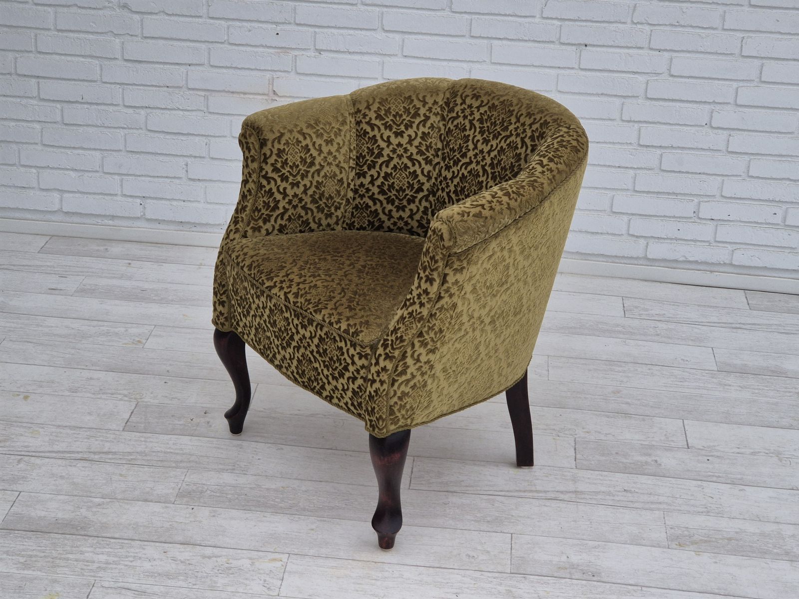 1950s, Danish Lounge Chair, Reupholstered, Green Furniture Fabric. photo vinterior