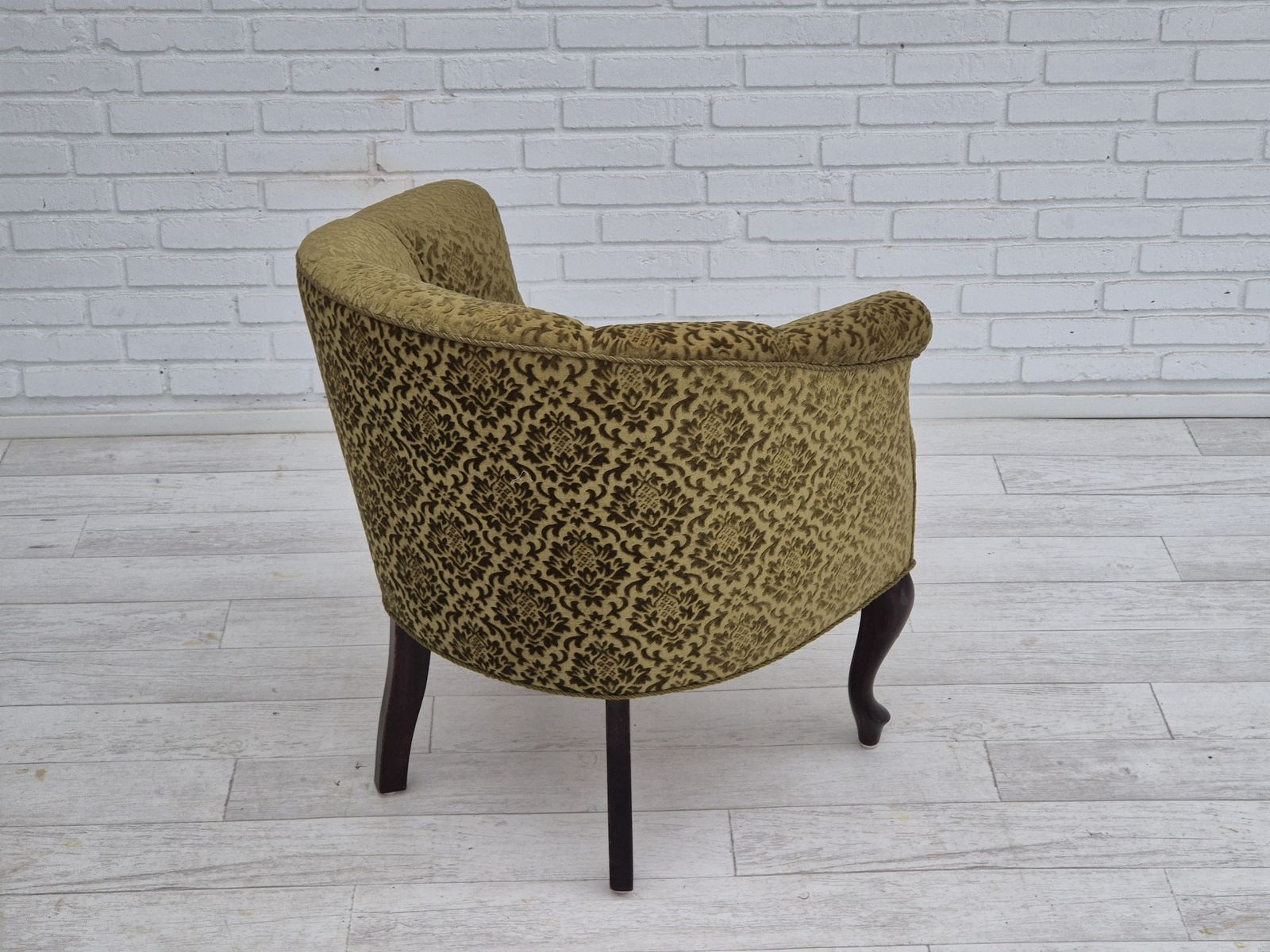 photo buy 1950s, Danish Lounge Chair, Reupholstered, Green Furniture Fabric.
