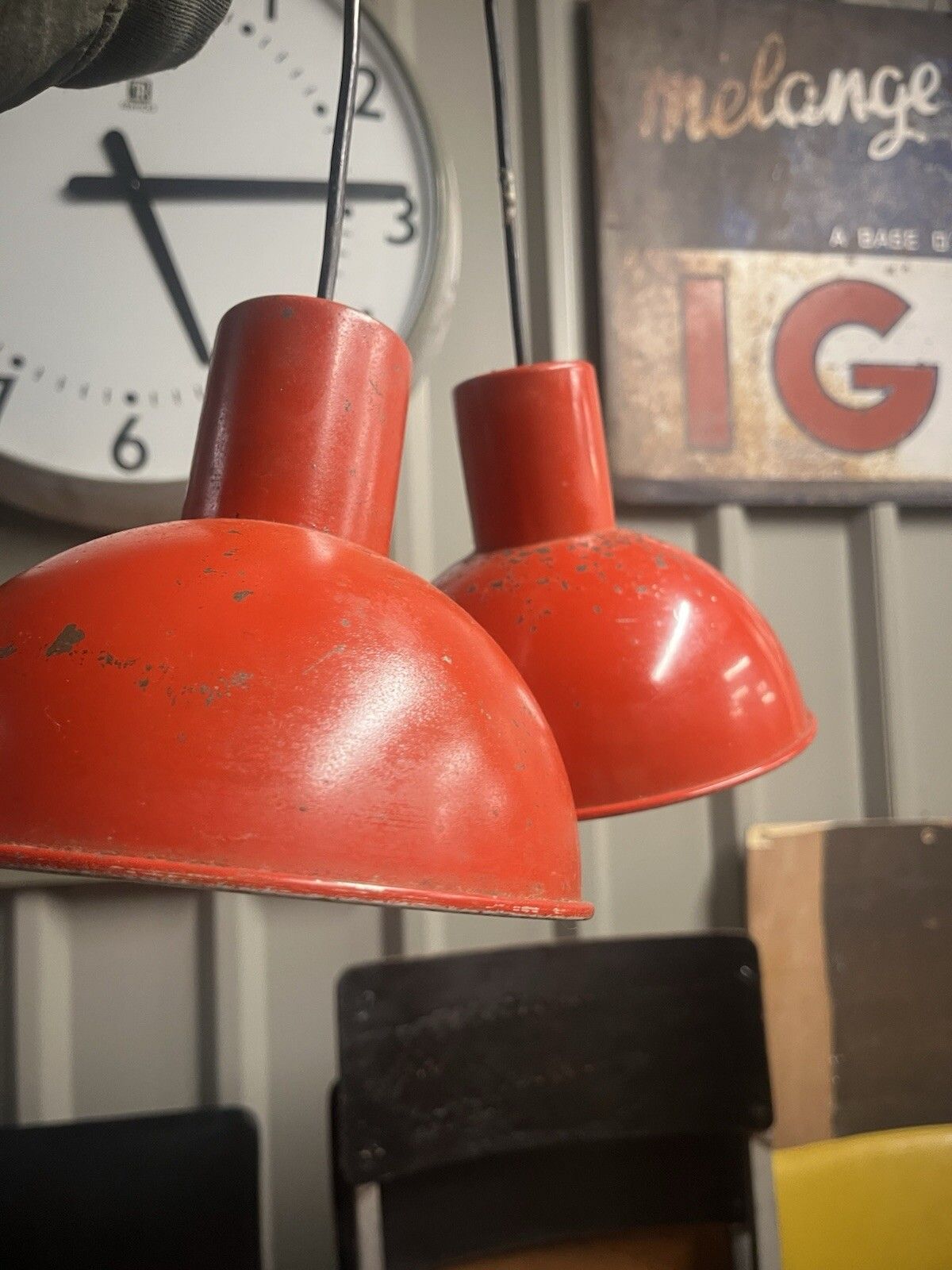 Danish Refectory  Lamp  Shades Restaurant Cafe 19cm Diameter Red Midcentury