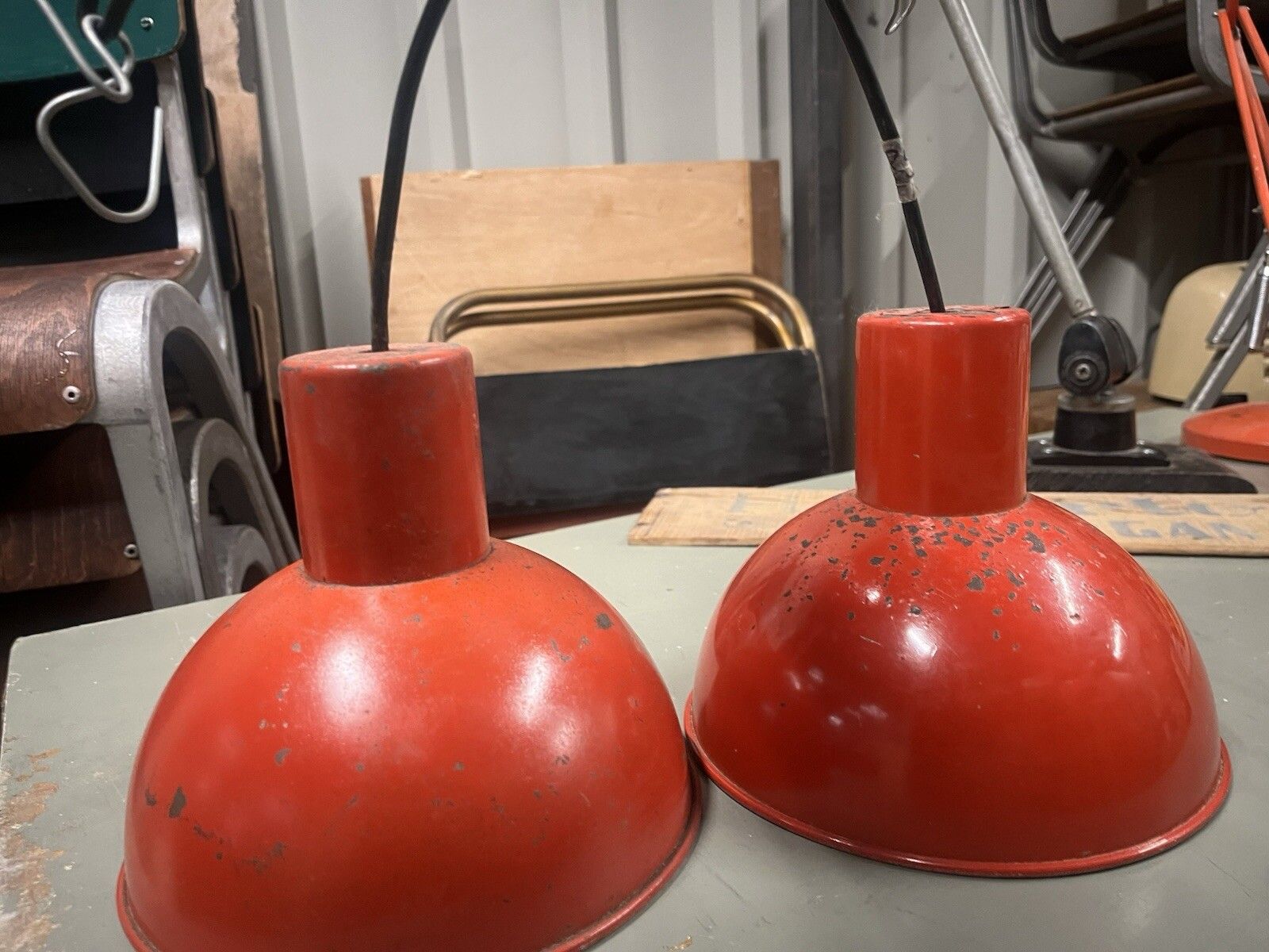 Danish Refectory  Lamp  Shades Restaurant Cafe 19cm Diameter Red Midcentury photo for sale