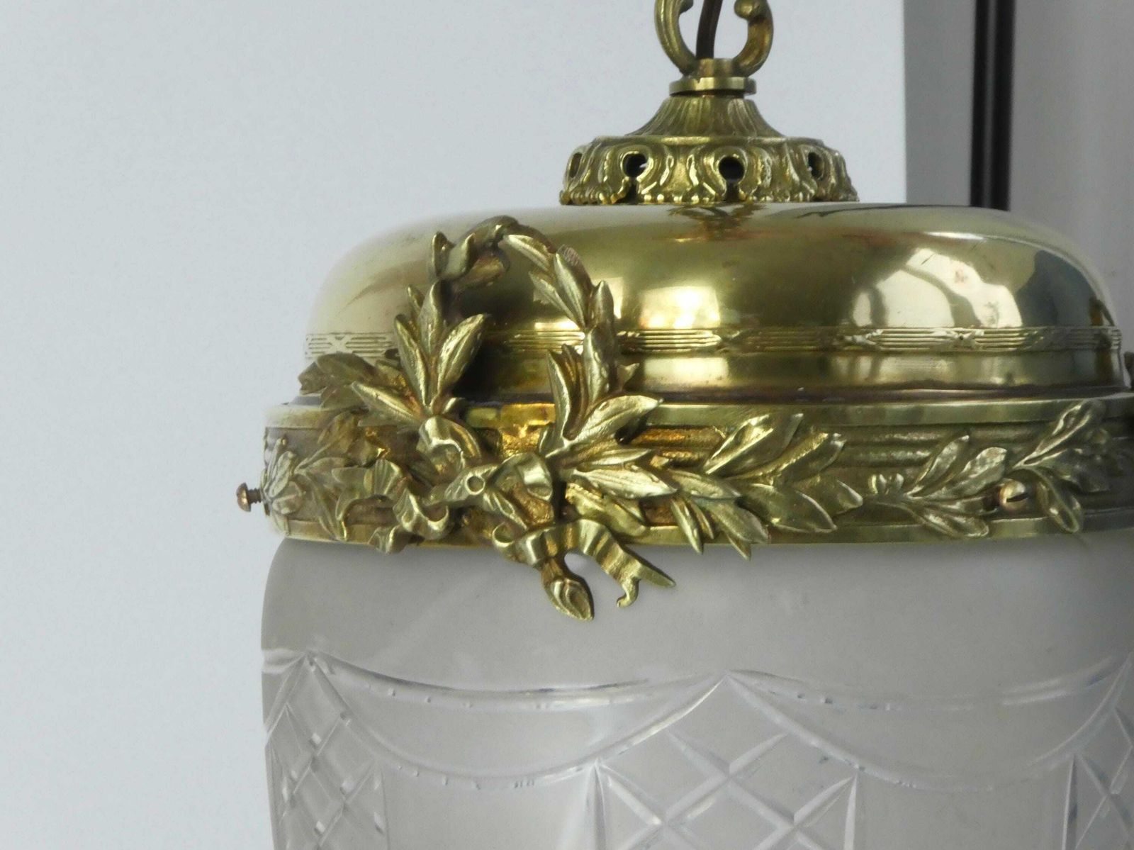 Antique Art Nouveau Chandelier With Brass, Elegant French Lamp With Cut Glass, Crystal Teardrop Pendant, Ceiling Lamp photo 538.0