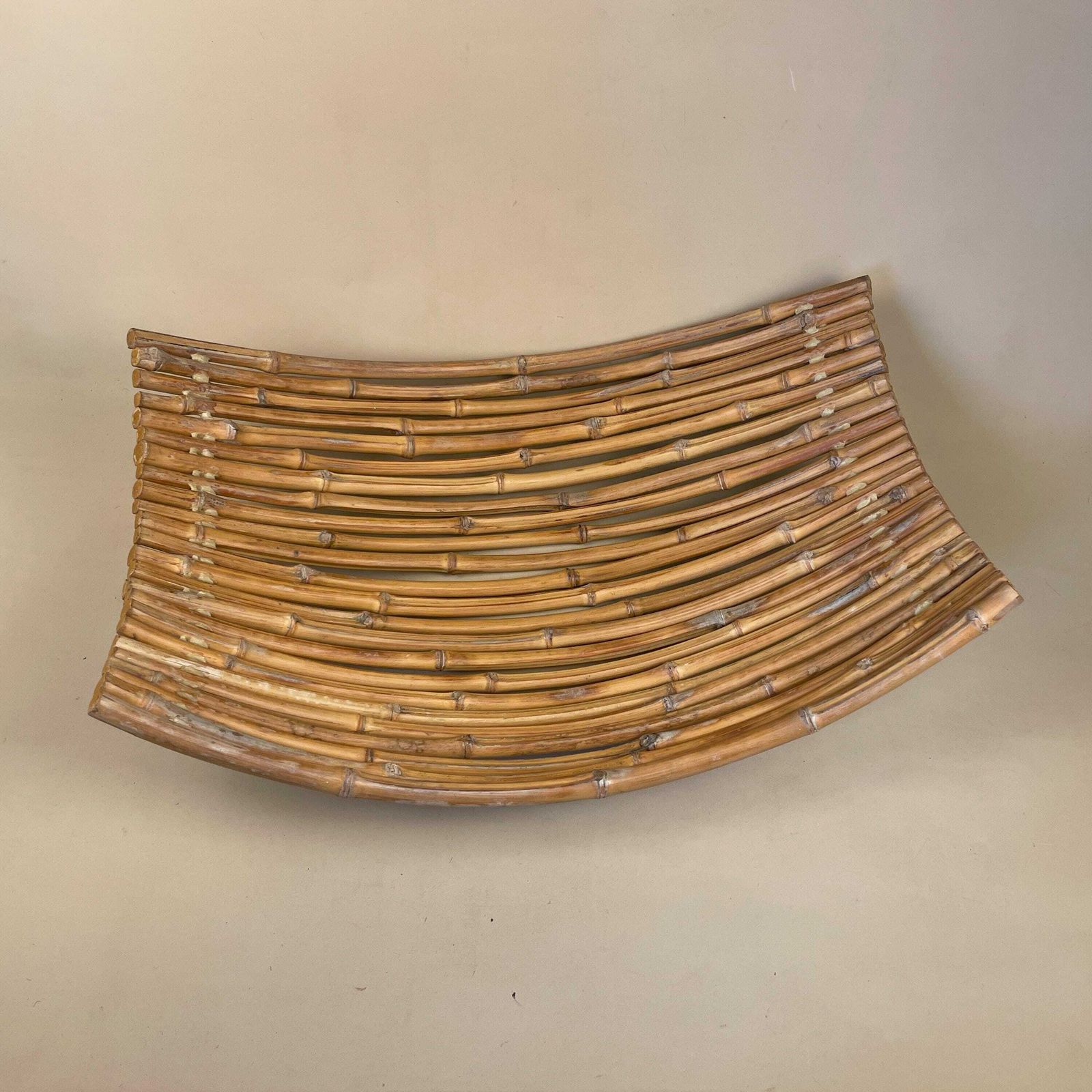 Bamboo Retro Handmade Woven Tray Vintage Placemat Brown Boho Decorative Oval Curved Fruit Bowl Wood Wooden Antique Table Top Plate Display photo Home Decor