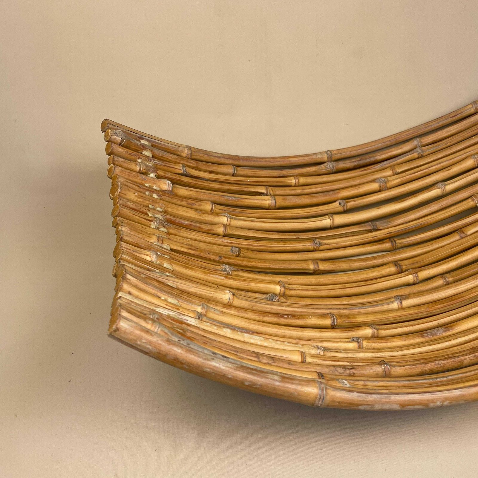 Bamboo Retro Handmade Woven Tray Vintage Placemat Brown Boho Decorative Oval Curved Fruit Bowl Wood Wooden Antique Table Top Plate Display photo 55.0