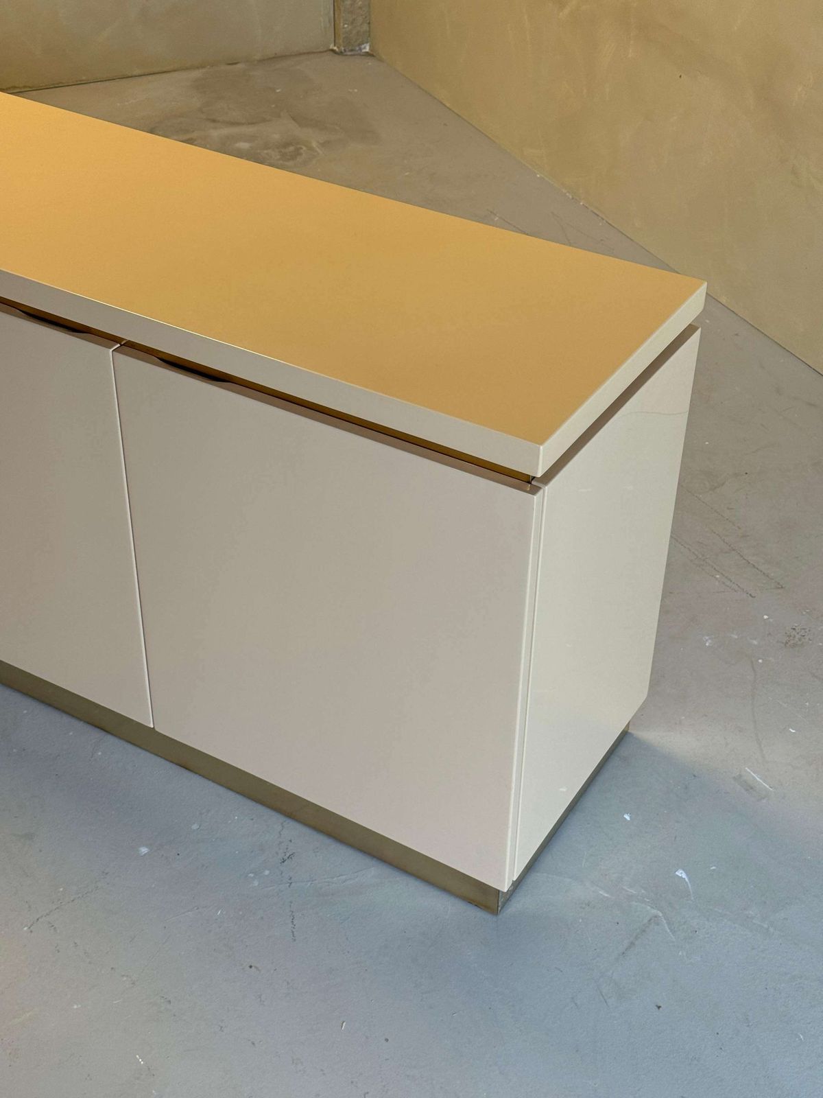 Cream Lacquered And Brass Sideboard By Jean Claude Mahey, France photo Furniture