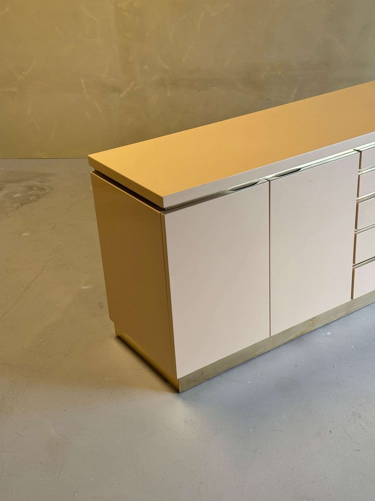 photo furniture Cream Lacquered And Brass Sideboard By Jean Claude Mahey, France