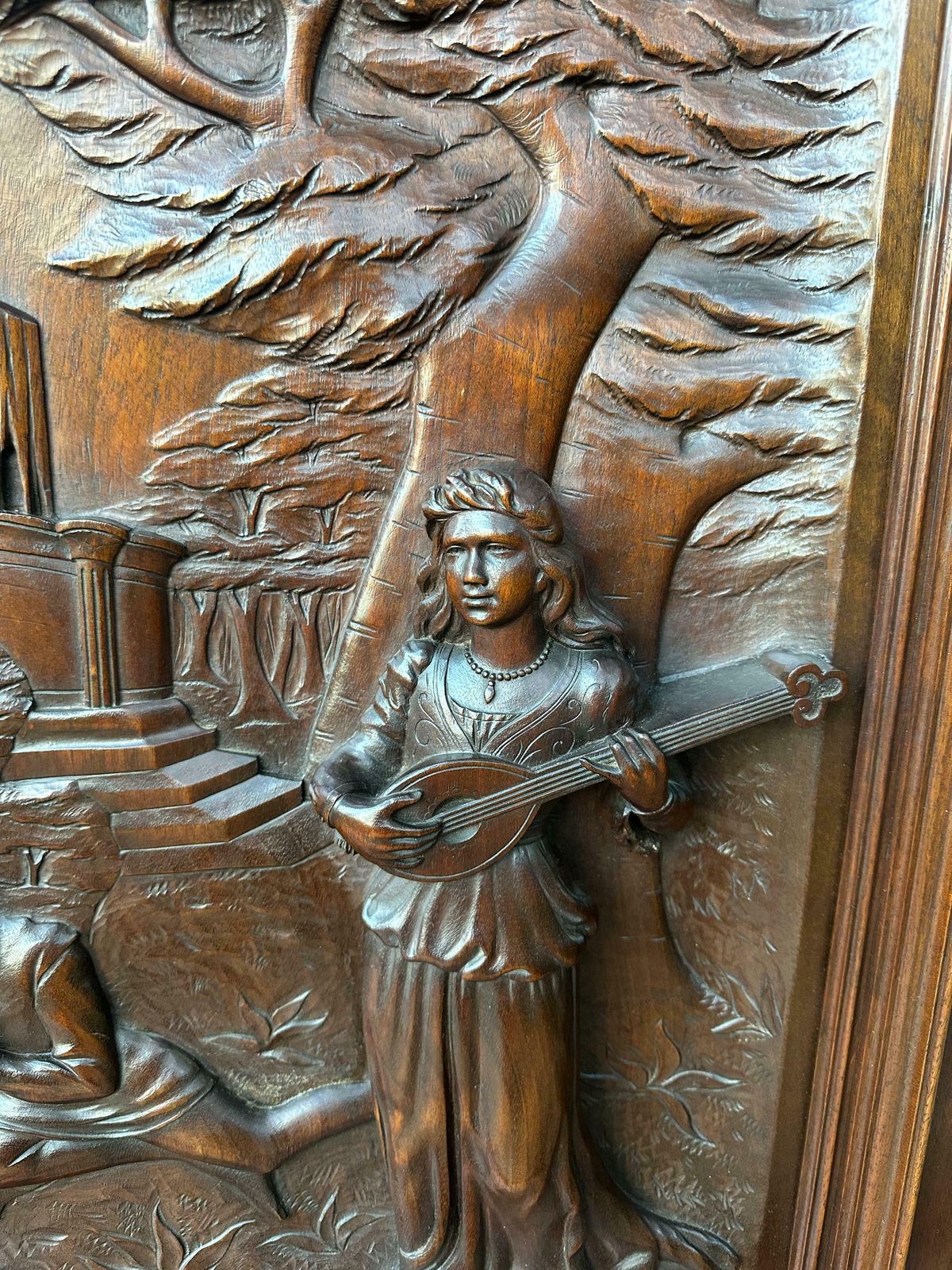 Large French Antique Architectural Hand Carved Walnut Oak Wood Door Panel photo furniture