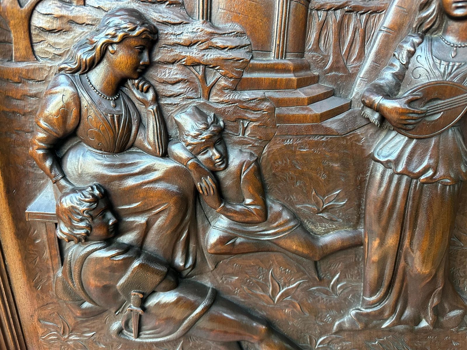 Large French Antique Architectural Hand Carved Walnut Oak Wood Door Panel photo 1388.0
