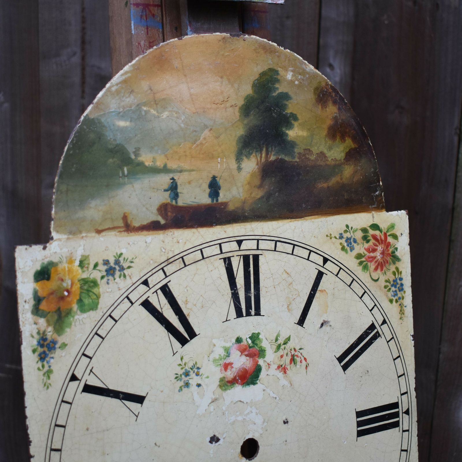 Antique Georgian Richard Snow Salvage Hand Painted Enamel Grandfather Clock Face photo vinterior