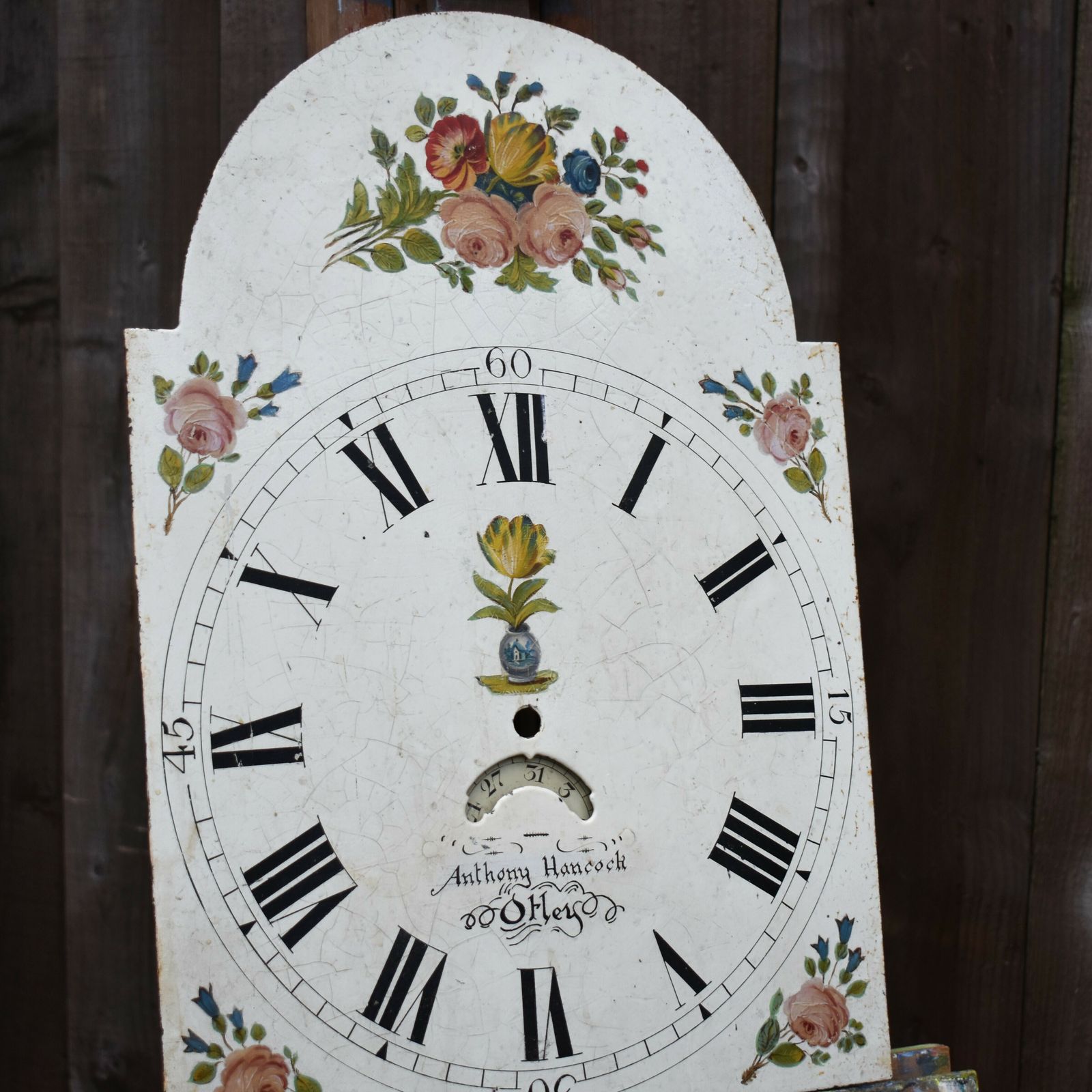 Antique 1822 Regency Anthony Hancock Otley Hand Painted Grandfather Clock Face photo vinterior