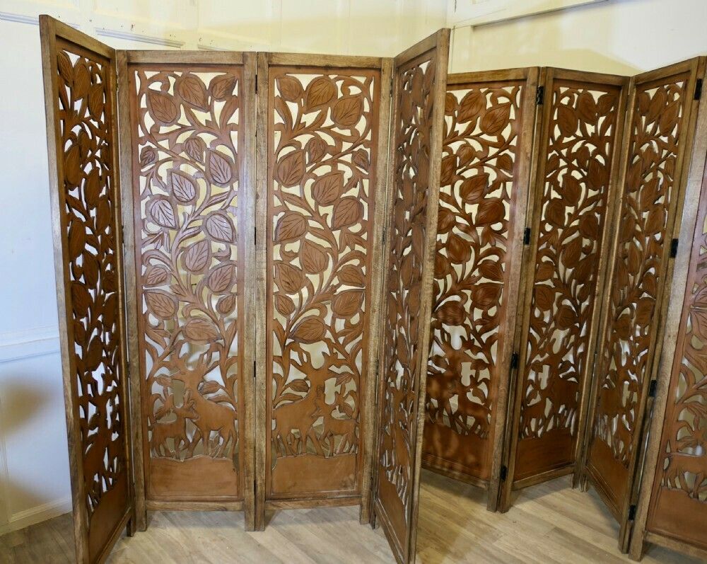 photo for sale A Pair Of North African Carved Pierced 4 Fold Screens